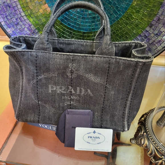 🔥Prada Canapa Logo Nero Denim tote. - Picture 2 of 15